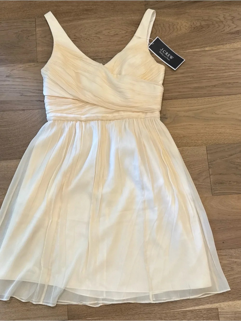 NWT J.Crew Silk Chiffon Bridesmaid Dress Champagne Pleated Size 10 Knee Length